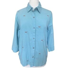 Lemon Grass Women's Size XL Shirt Top Button Front Dog Beagle 3/4 Sleeve‎ Casual